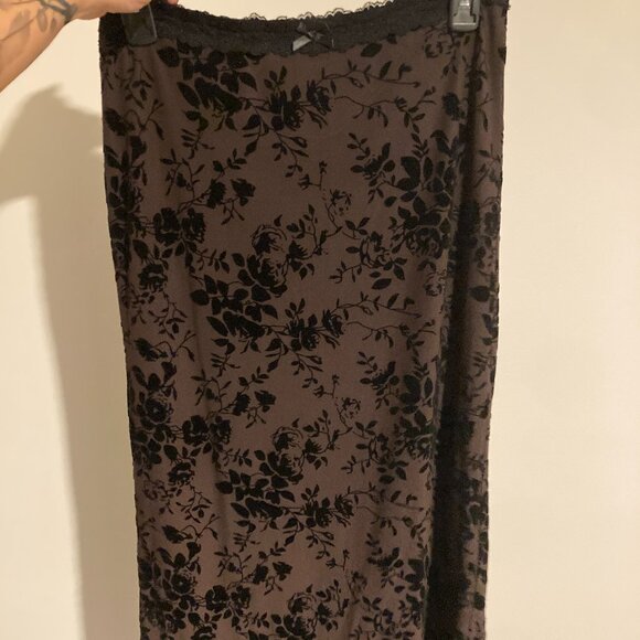 90s Brown Velvet Detail Skirt - Picture 1 of 1